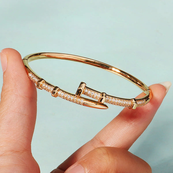 Pulseira de unhas feminina clássica de aço inoxidável, pulseiras populares da europa e dos estados unidos, pulseira de zircônia brilhante como presente