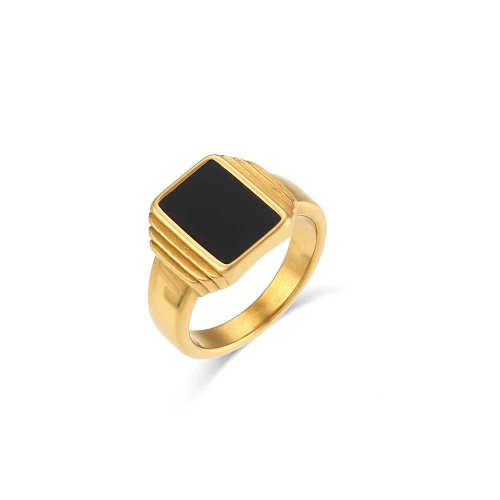 Ebbelle Minimalista Básico Quadrado Geométrico Anel Preto Aço Inoxidável 18K Ouro PVD Chapeamento Para Mulheres Jóias À Prova D 'Água