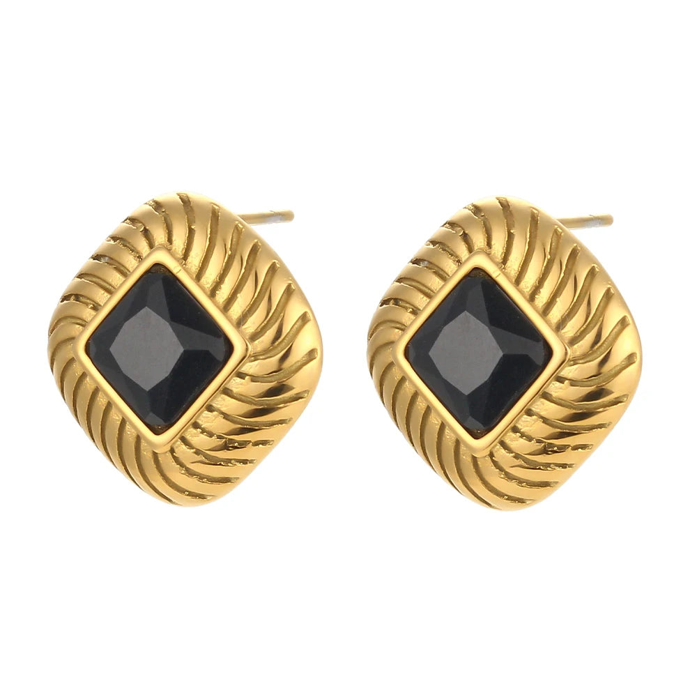 Ebbelle 2024 novo aço inoxidável pequena textura quadrada zircão pedra brincos verde preto rosa branco luxo festa brinco
