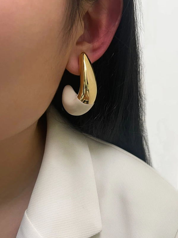 GHIDBK-Brincos de esmalte banhado a ouro para mulheres, gota de óleo, unha grossa, simples e irregular, brindes retrô em forma de C