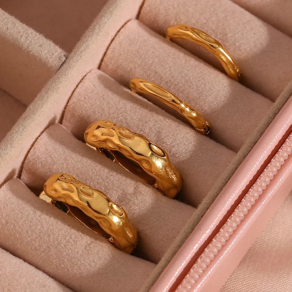 Ebbelle 2 tamanhos chunky fino martelado banhado a ouro brincos de argola para mulheres jóias vintage aretes de aço inoxidável para mujer