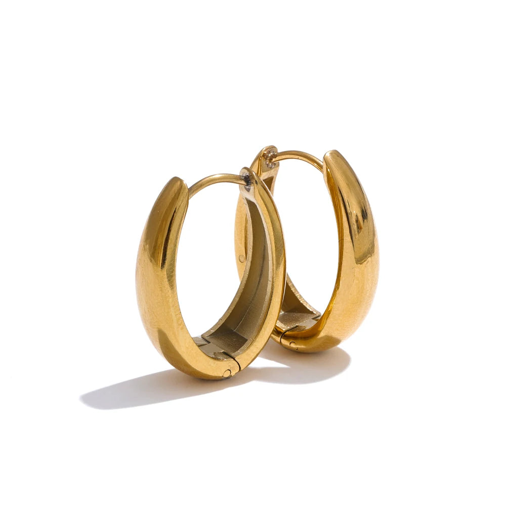 Yhpup 316L Brincos de argola geométricos em formato de U em aço inoxidável 18K banhado a ouro PVD popular diário elegante acessório de joias à prova d'água