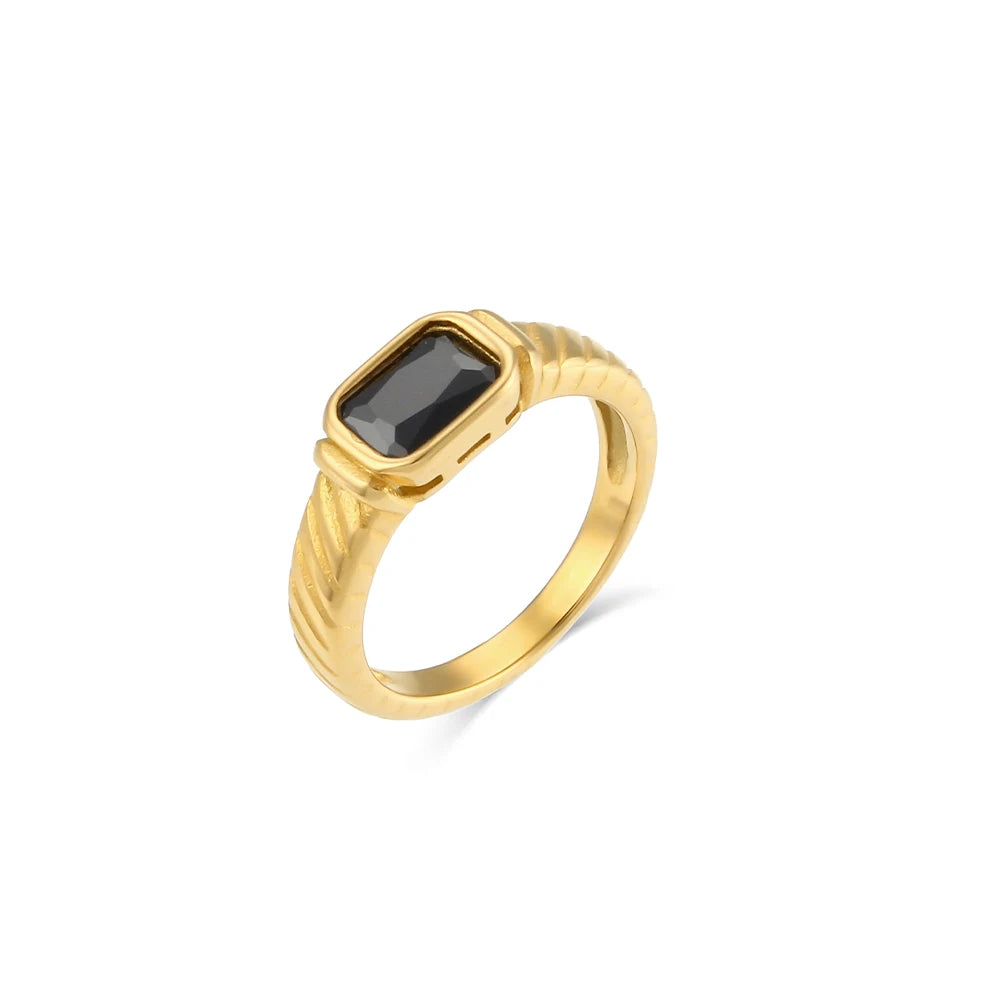 Ebbelle Minimalista Básico Quadrado Geométrico Anel Preto Aço Inoxidável 18K Ouro PVD Chapeamento Para Mulheres Jóias À Prova D 'Água