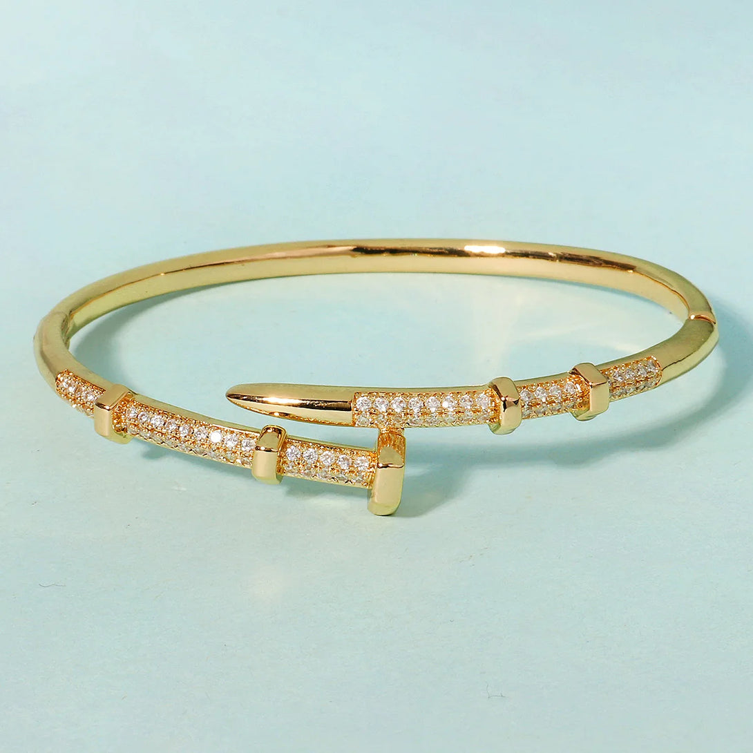 Pulseira de unhas feminina clássica de aço inoxidável, pulseiras populares da europa e dos estados unidos, pulseira de zircônia brilhante como presente