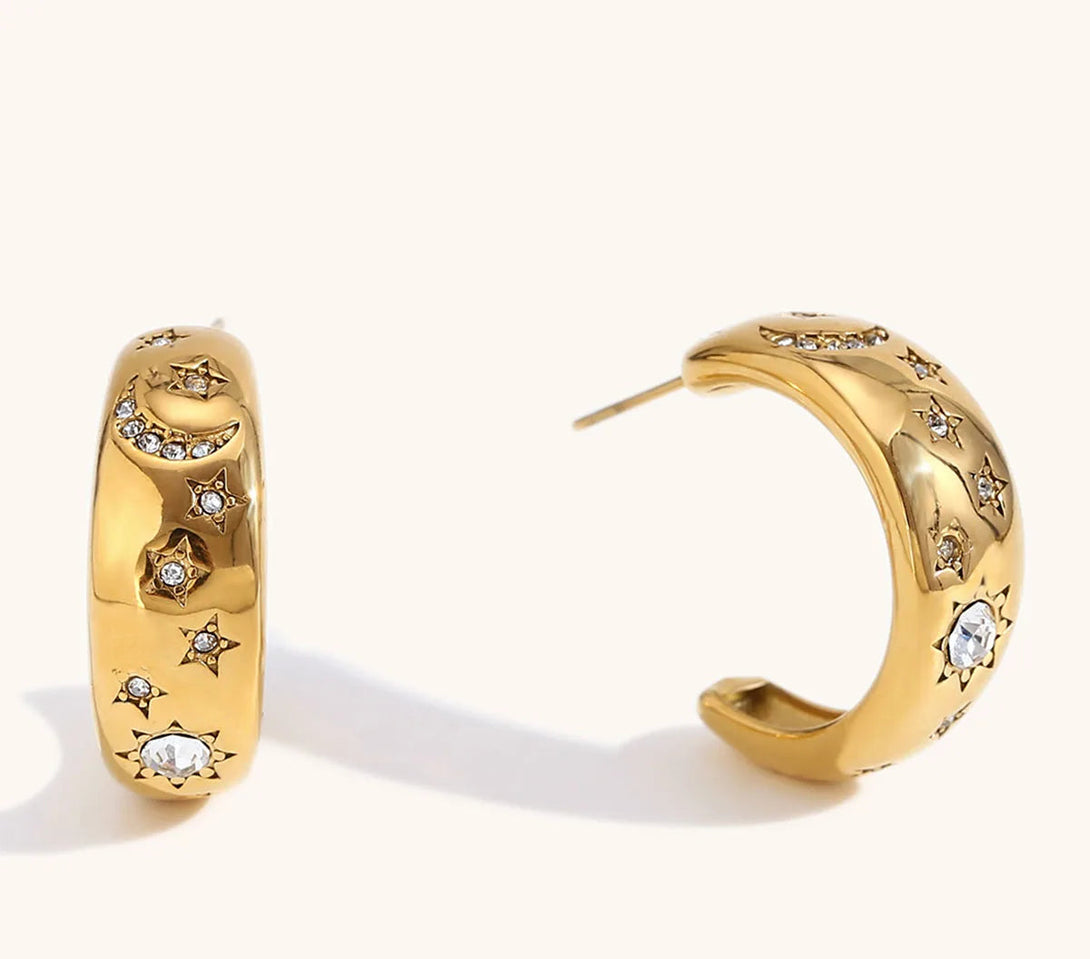 La. Muses vintage branco zircônia cúbica estrela lua brincos de aço inoxidável para mulheres na moda à prova dwaterproof água uso diário jóias presentes