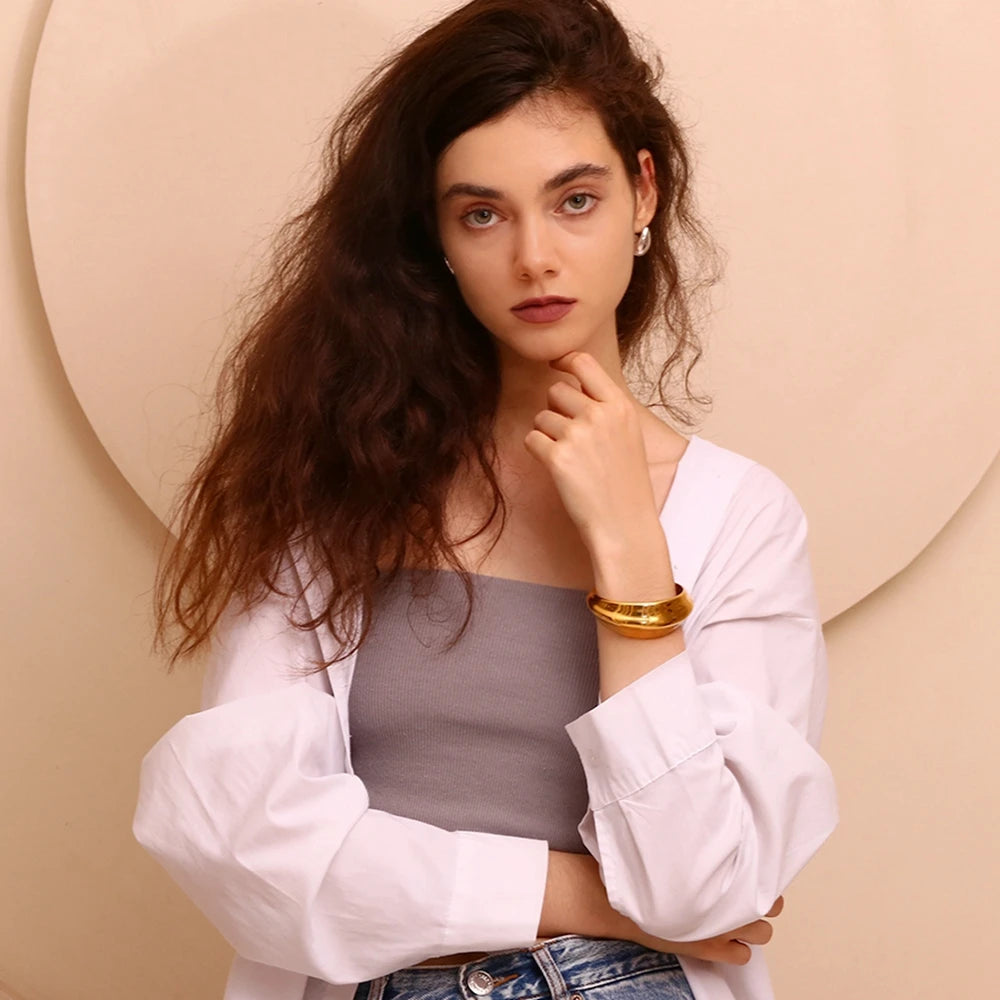 La.Muses Concavo Convexo Superfície Curva Pulseira Aberta de Aço Inoxidável Moda Feminina Jóias À Prova D 'Água Acessórios Femininos