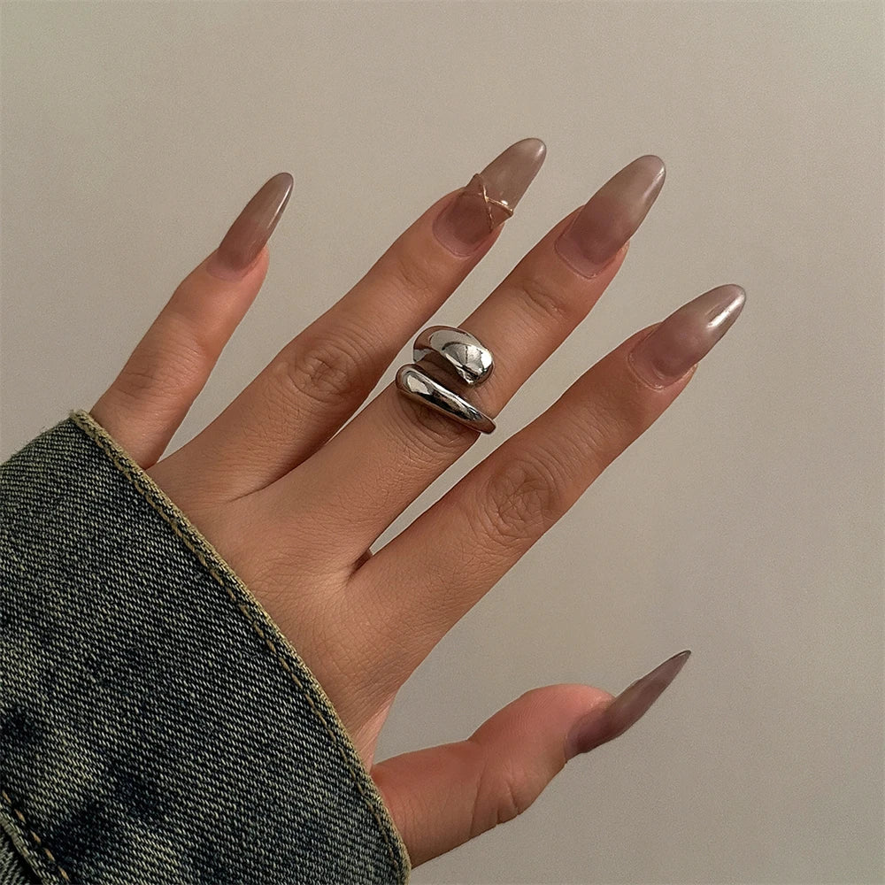 Anel de pulseira de metal largo para mulheres, cor dourada e prateada, gota d'água robusta, punho aberto, grosso, irregular, torcido, joias