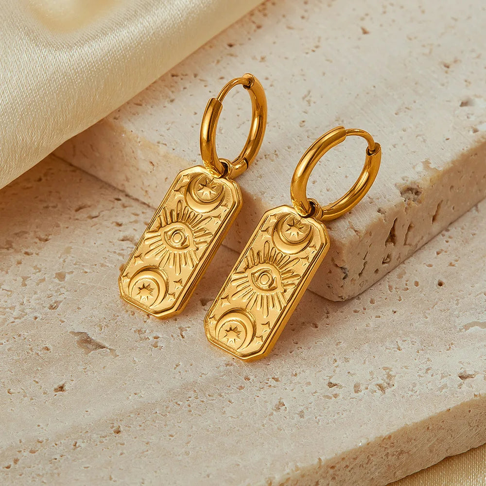 Moda forma quadrada gota 18k cor de ouro aço inoxidável à prova dwaterproof água huggie hoop brincos feminino encantos jóias diárias alta qualidade