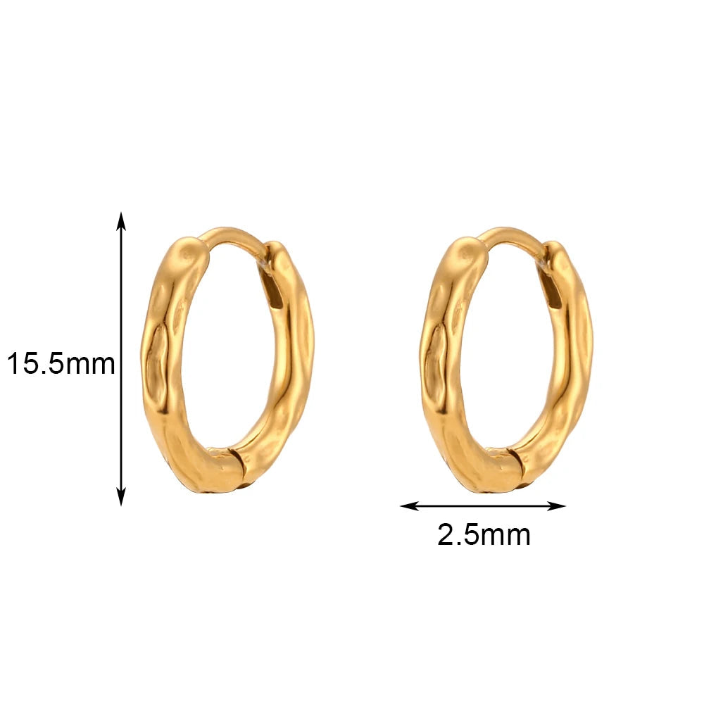 Ebbelle 2 tamanhos chunky fino martelado banhado a ouro brincos de argola para mulheres jóias vintage aretes de aço inoxidável para mujer