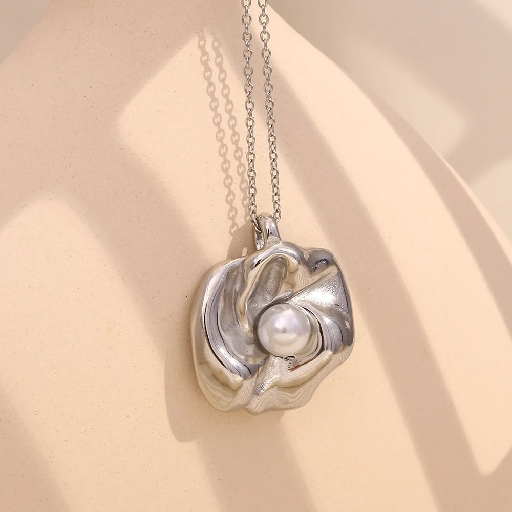 La Muses Pérola Flor Pingente de Aço Inoxidável Colar Feminino Elegante Moda Charme Jóias Presente 2025