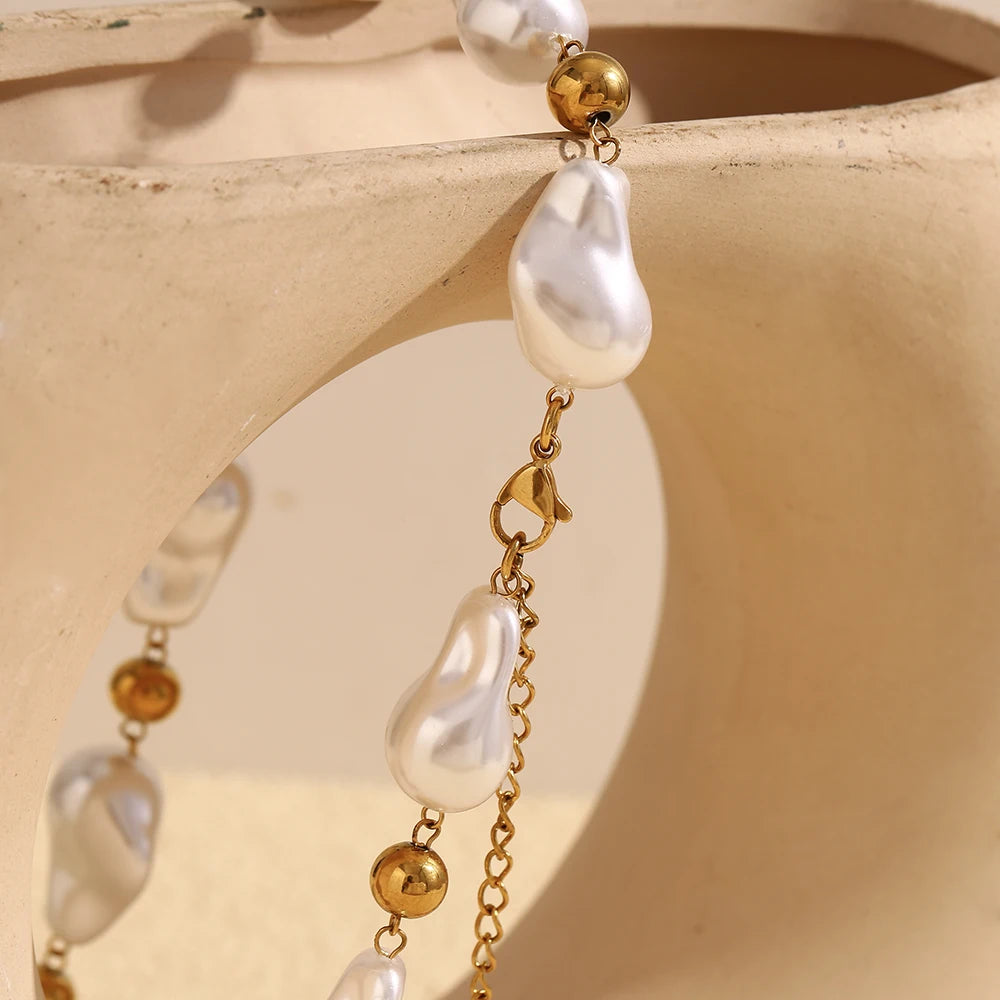 Ebbelle estilo barroco contas redondas imitação de pérola colar de luxo feminino jóias aço inoxidável 18k banhado a ouro hipoalergênico