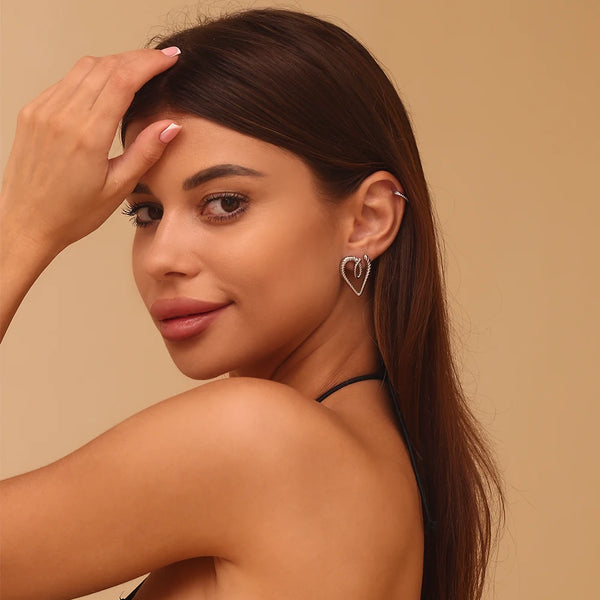 E.B. Brincos Coração Belle-Shaped, Acessórios Banhados a Ouro 18K, Jóias em Aço Inoxidável 316L, Padrão Envolvido