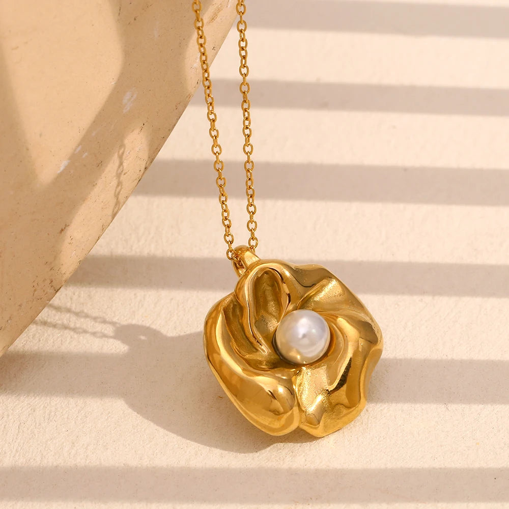 La Muses Pérola Flor Pingente de Aço Inoxidável Colar Feminino Elegante Moda Charme Jóias Presente 2025