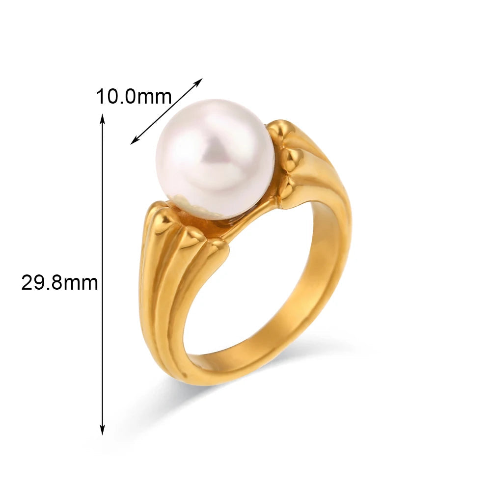 MamacitaSlay clássico simples pérola anel de aço inoxidável festa criativa joias à prova d'água feminino elegante anel de presente de alta qualidade