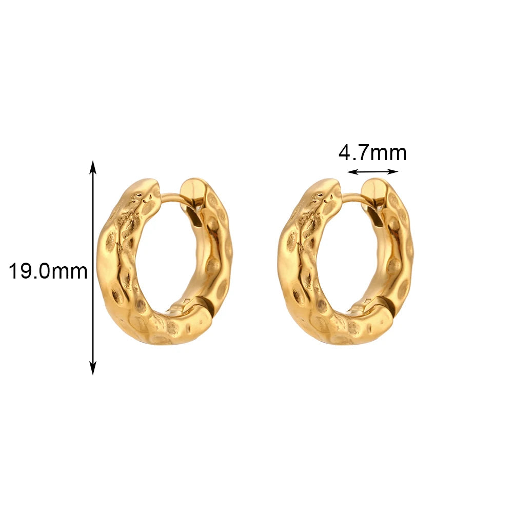 Ebbelle 2 tamanhos chunky fino martelado banhado a ouro brincos de argola para mulheres jóias vintage aretes de aço inoxidável para mujer