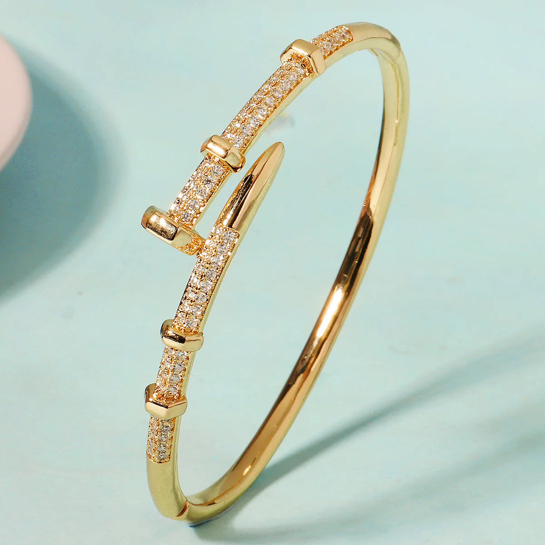 Pulseira de unhas feminina clássica de aço inoxidável, pulseiras populares da europa e dos estados unidos, pulseira de zircônia brilhante como presente