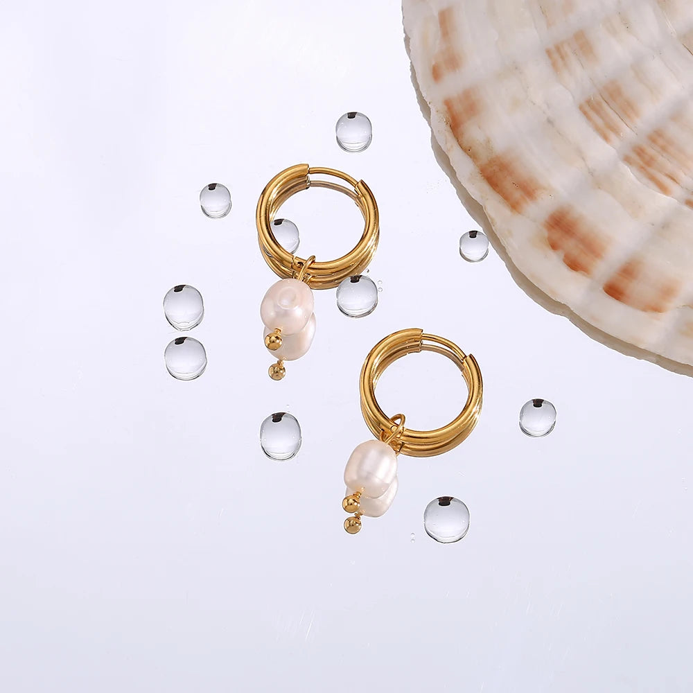 Ebbelle minimalista aço inoxidável pequenos brincos de argola de água doce pérola encantos meninas senhoras na moda jóias 2024 brincos de pérola