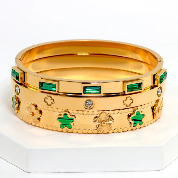 3 pçs/set moda europeia e americana pulseira de aço inoxidável para mulheres com design de flor conjuntos de pulseiras de jóias