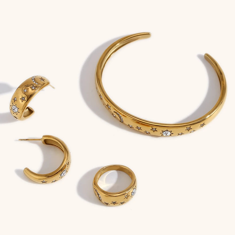La. Muses vintage branco zircônia cúbica estrela lua brincos de aço inoxidável para mulheres na moda à prova dwaterproof água uso diário jóias presentes