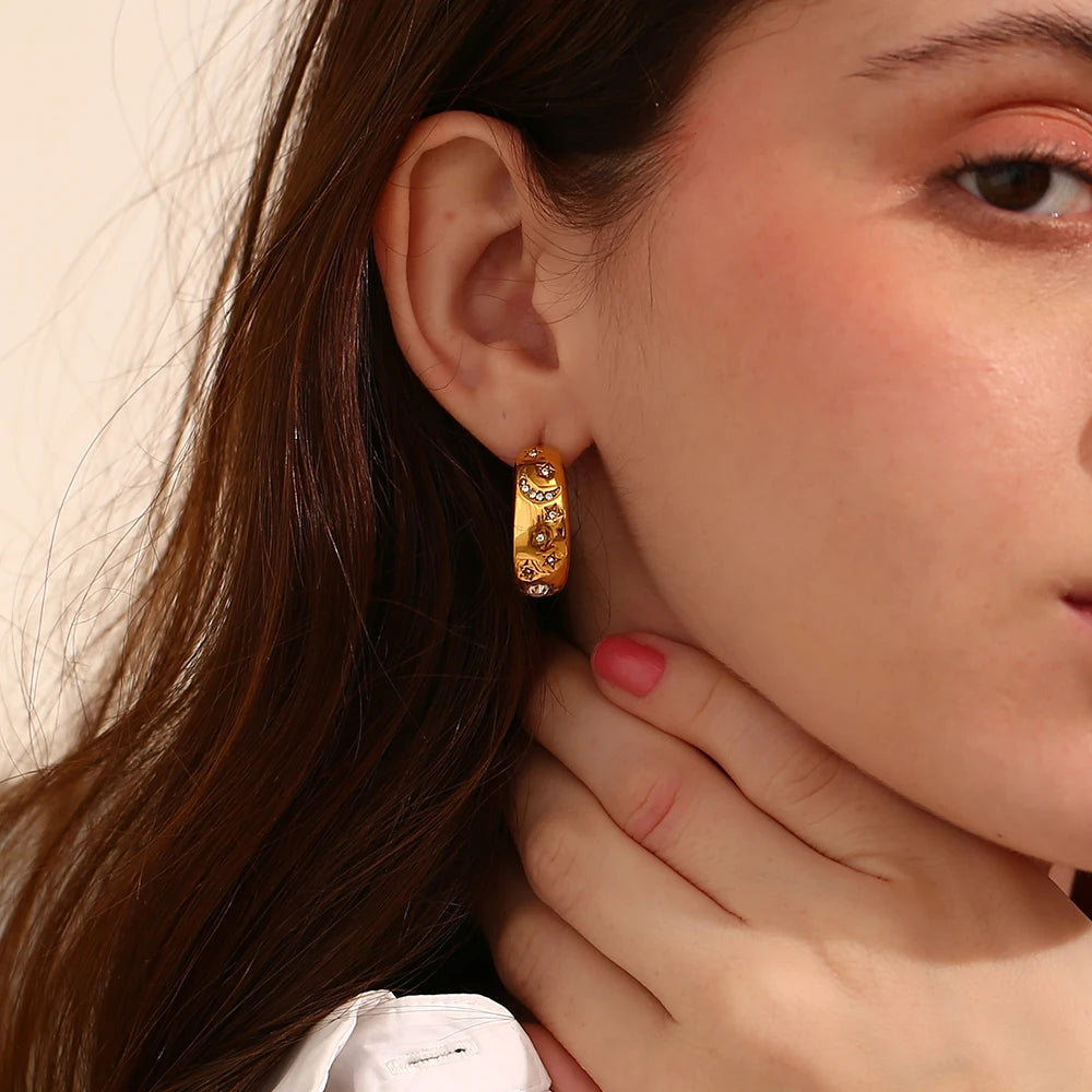 La. Muses vintage branco zircônia cúbica estrela lua brincos de aço inoxidável para mulheres na moda à prova dwaterproof água uso diário jóias presentes