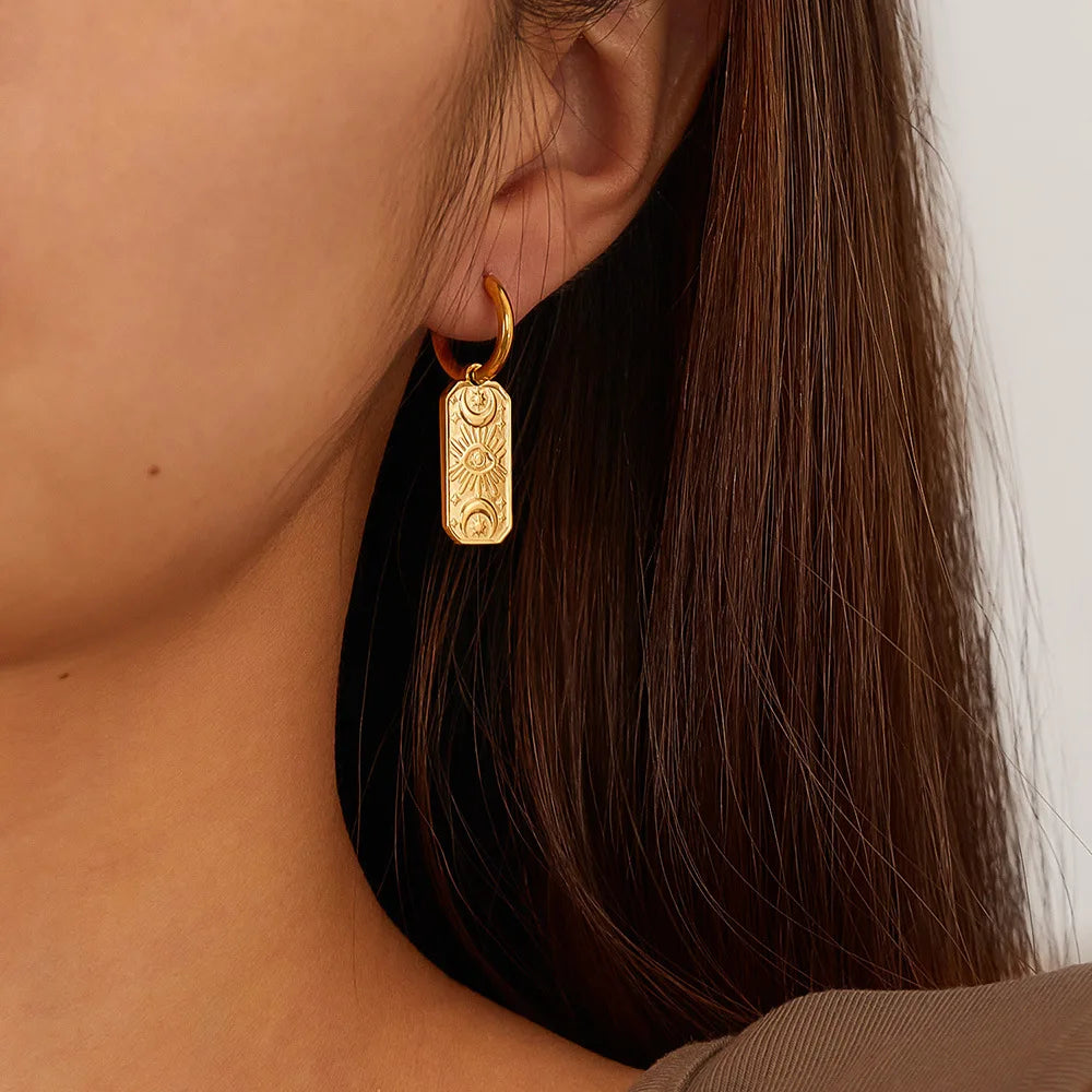 Moda forma quadrada gota 18k cor de ouro aço inoxidável à prova dwaterproof água huggie hoop brincos feminino encantos jóias diárias alta qualidade